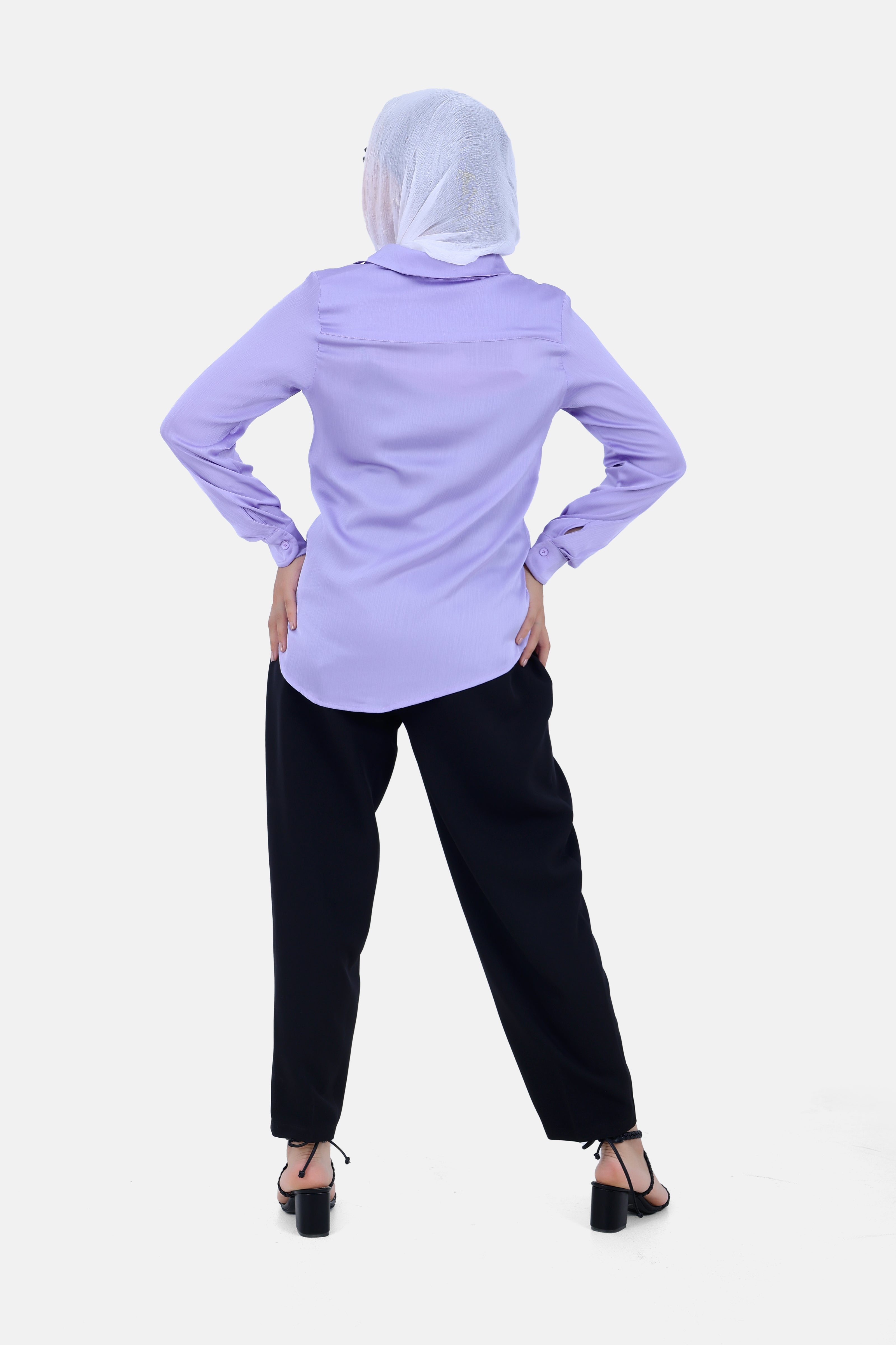 PURPLE PLAIN HEAVY CHIFFON 100% POYSTER Long SLEEVE-S24221