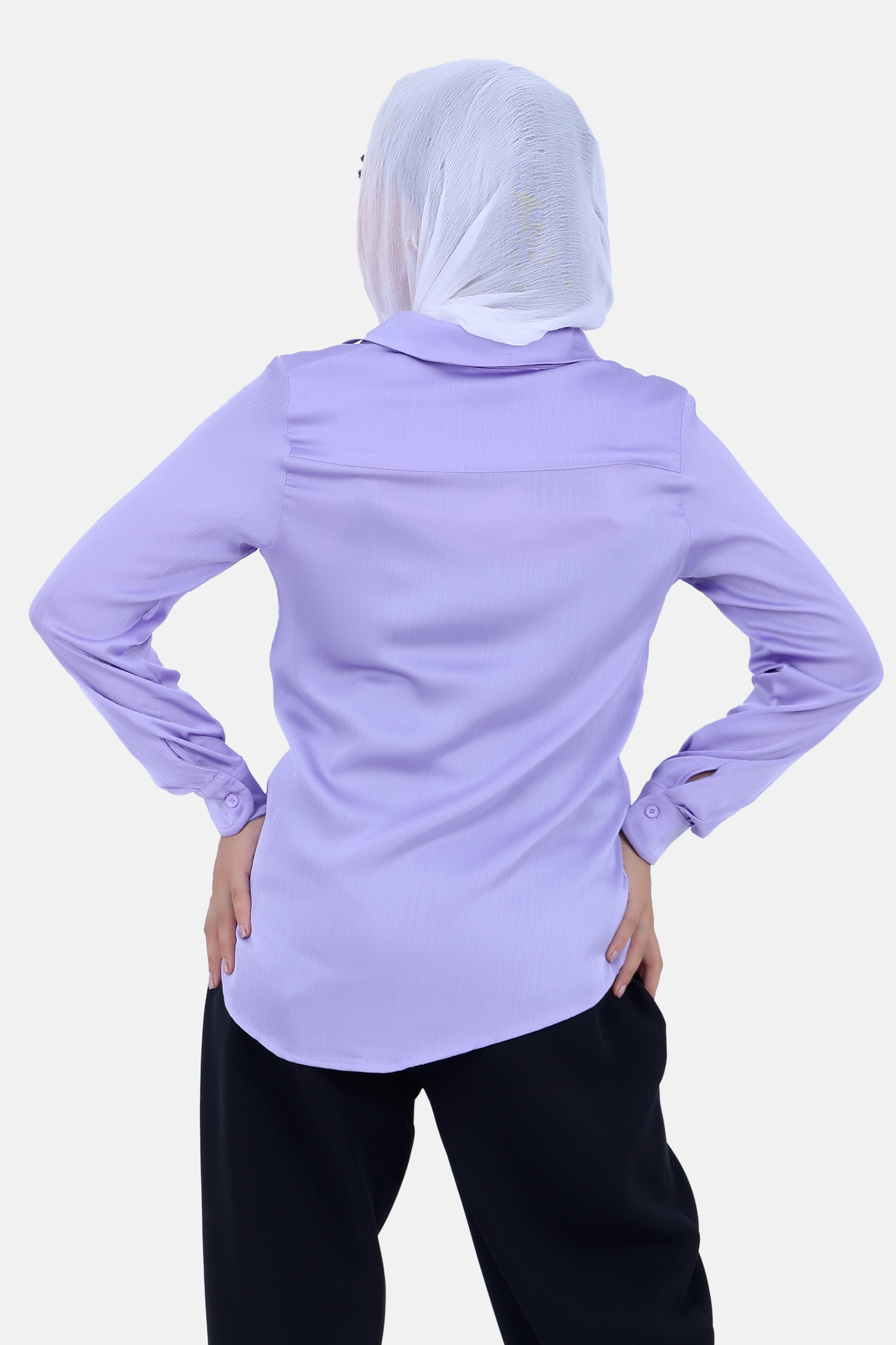 PURPLE PLAIN HEAVY CHIFFON 100% POYSTER Long SLEEVE-S24221