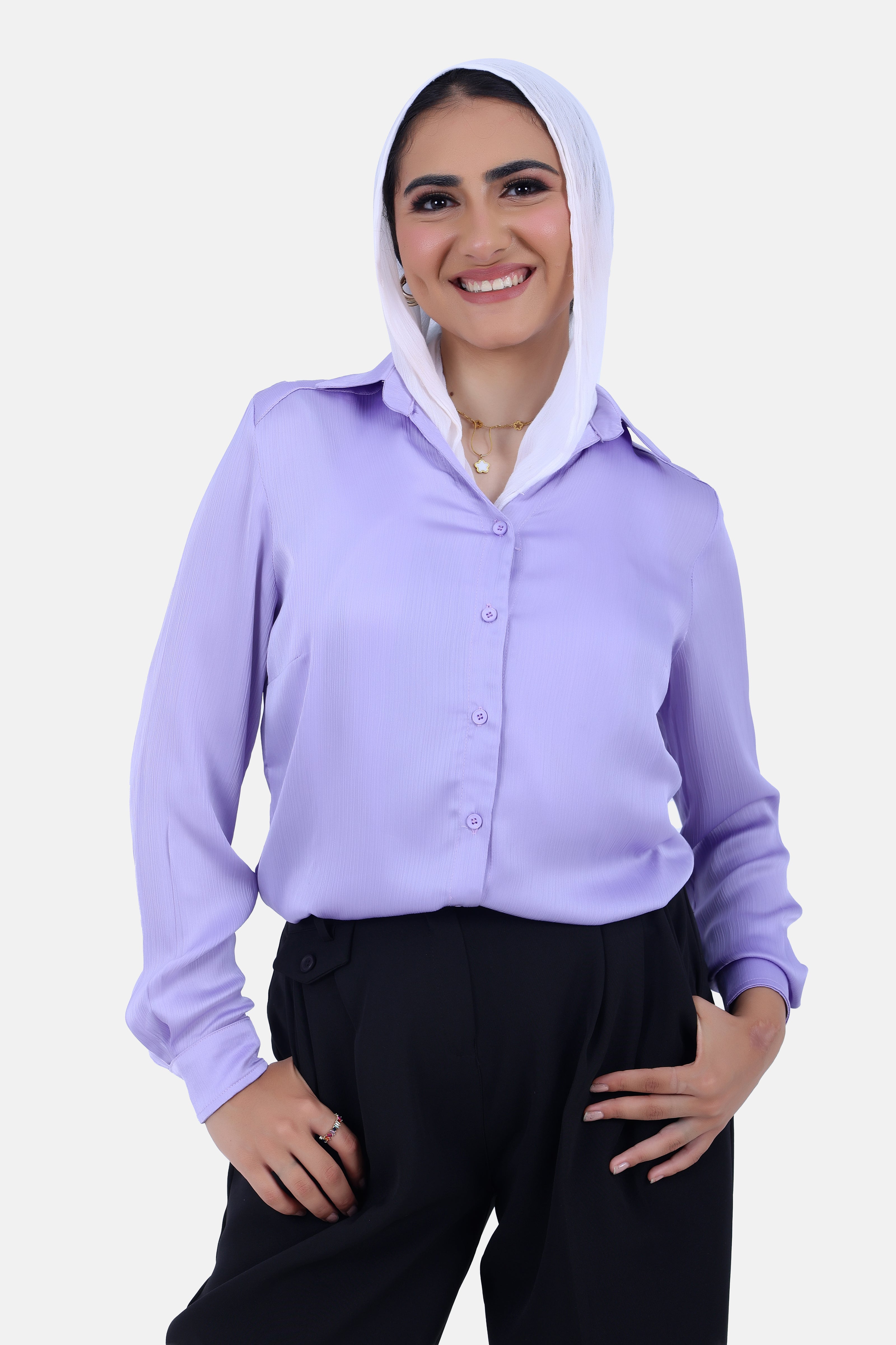 PURPLE PLAIN HEAVY CHIFFON 100% POYSTER Long SLEEVE-S24221