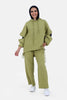 GREEN Linen SET HOODIE  TOP + WIDE LEG PANTS S24110