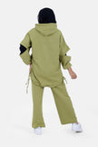 GREEN Linen SET HOODIE  TOP + WIDE LEG PANTS S24110