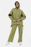 GREEN Linen SET HOODIE  TOP + WIDE LEG PANTS S24110