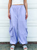 Purple Elastic Waist Cargo Pants - S24212