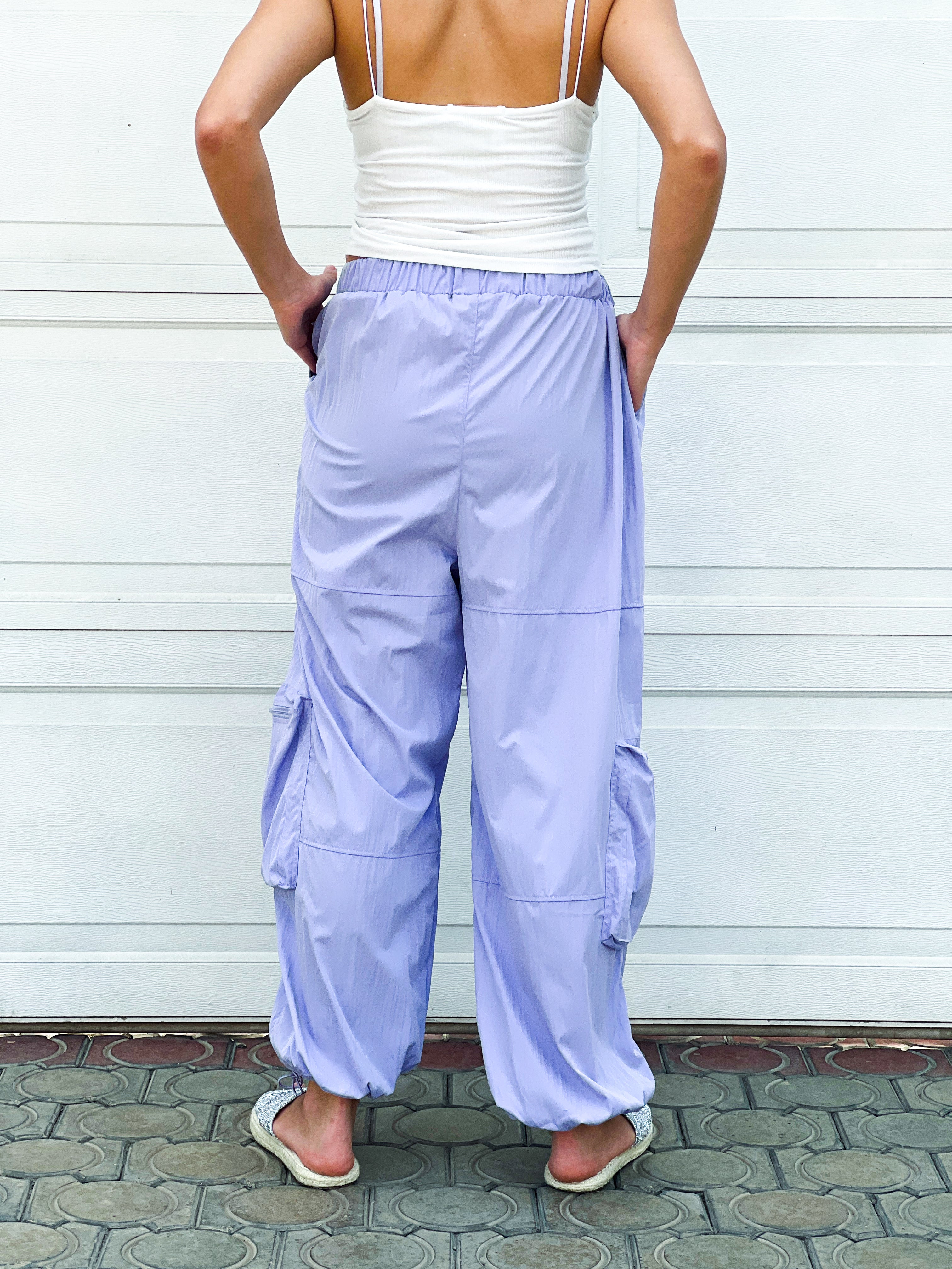 Purple Elastic Waist Cargo Pants - S24212