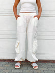 White Elastic Waist Cargo Pants - S24212