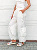 White Elastic Waist Cargo Pants - S24212