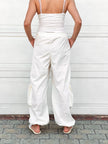 White Elastic Waist Cargo Pants - S24212