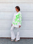 White x green milton printed sweat shirt chest & sleeves s24145