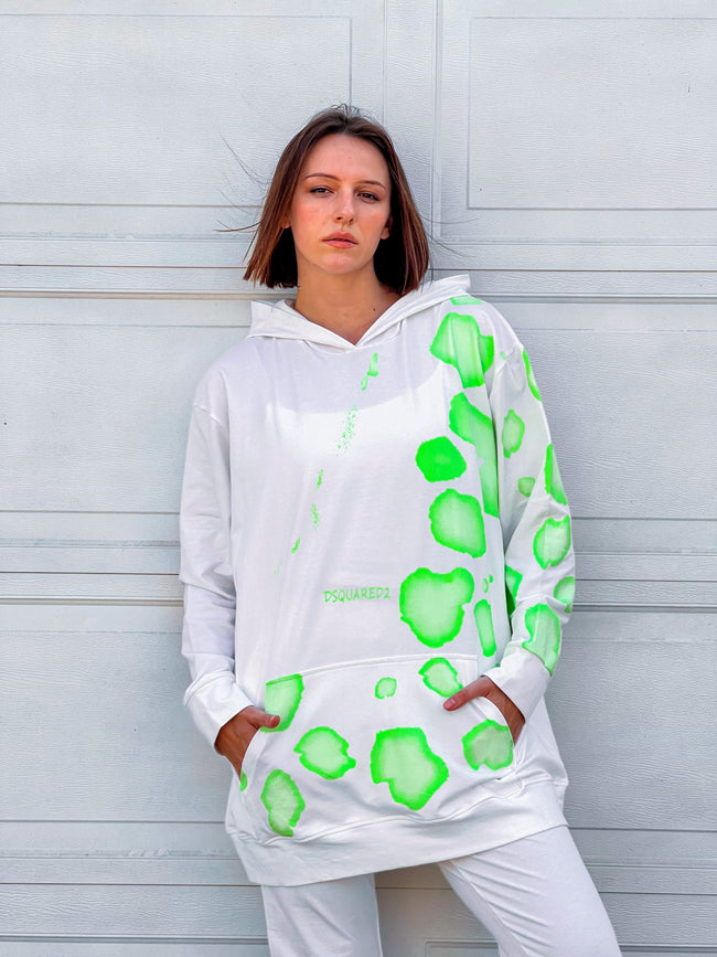 White x green milton printed sweat shirt chest & sleeves s24145