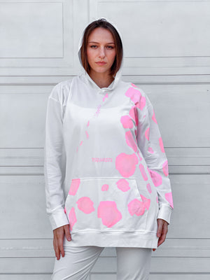 White x pink milton printed sweat shirt chest & sleeves s24145