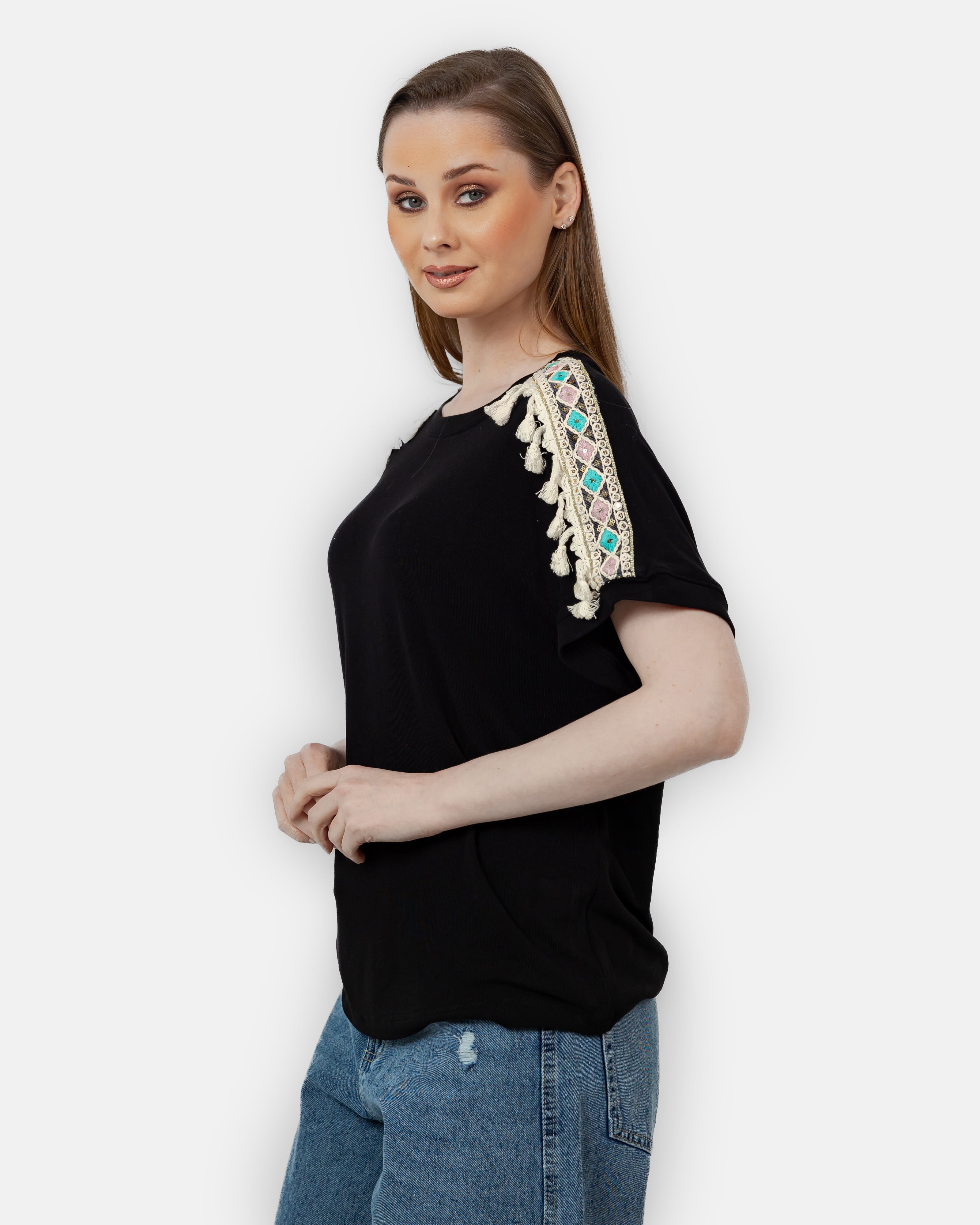 BLACK RIB SHORT SLEEVE T-SHIRT S24128