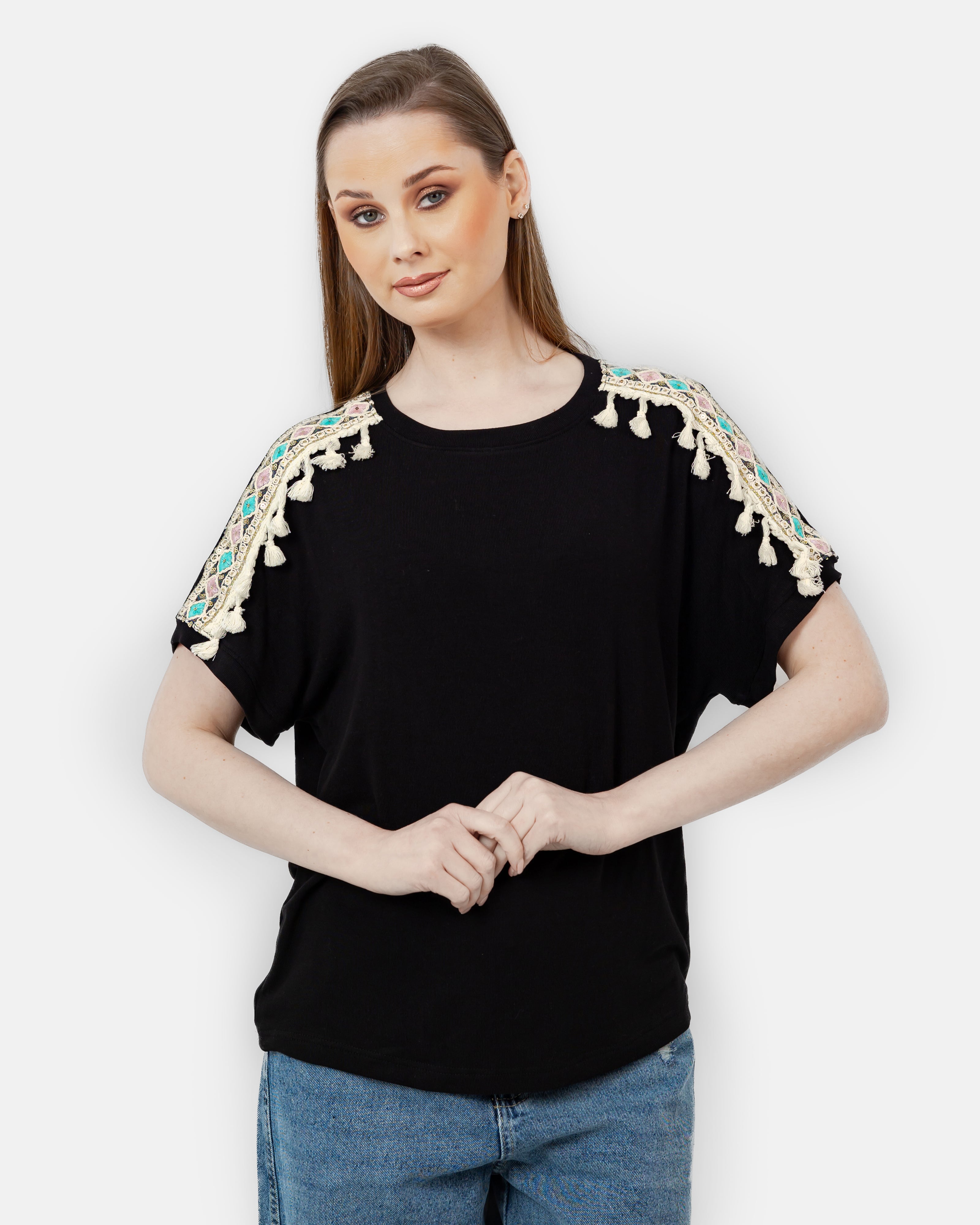 BLACK RIB SHORT SLEEVE T-SHIRT S24128