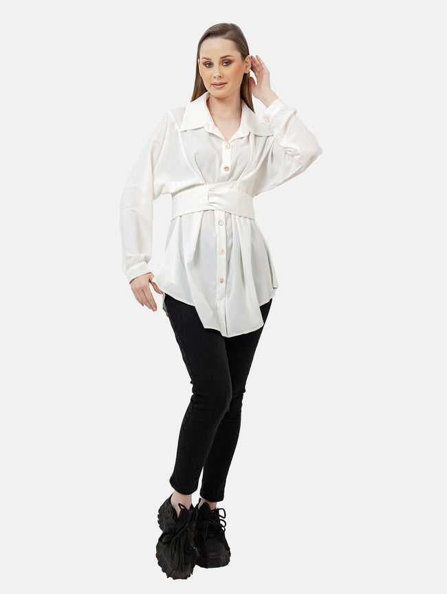 White SHORT BLOUSE WITH BELT S24033