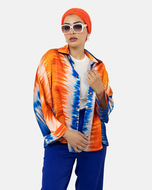 Orange printed satin blouse s24017