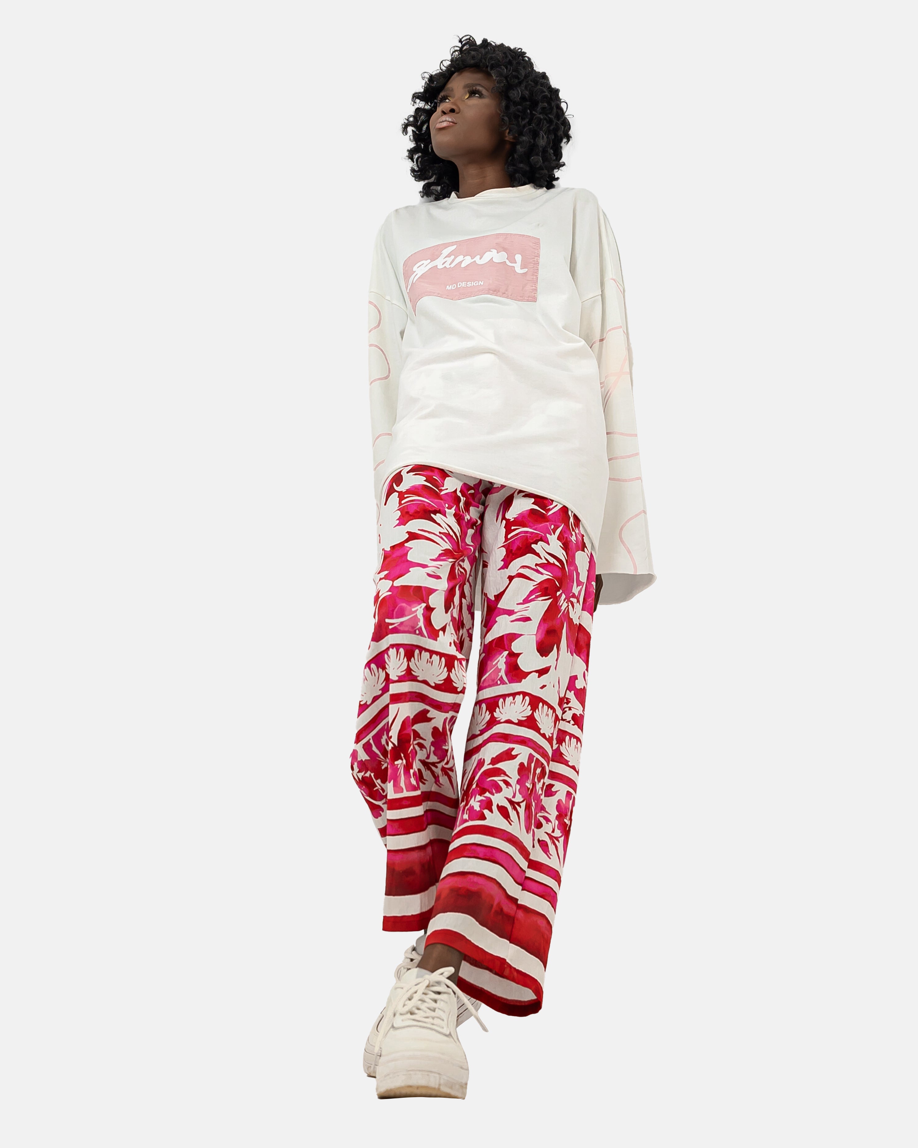 FUSHIA LINEN PRINTED PANTS S24022