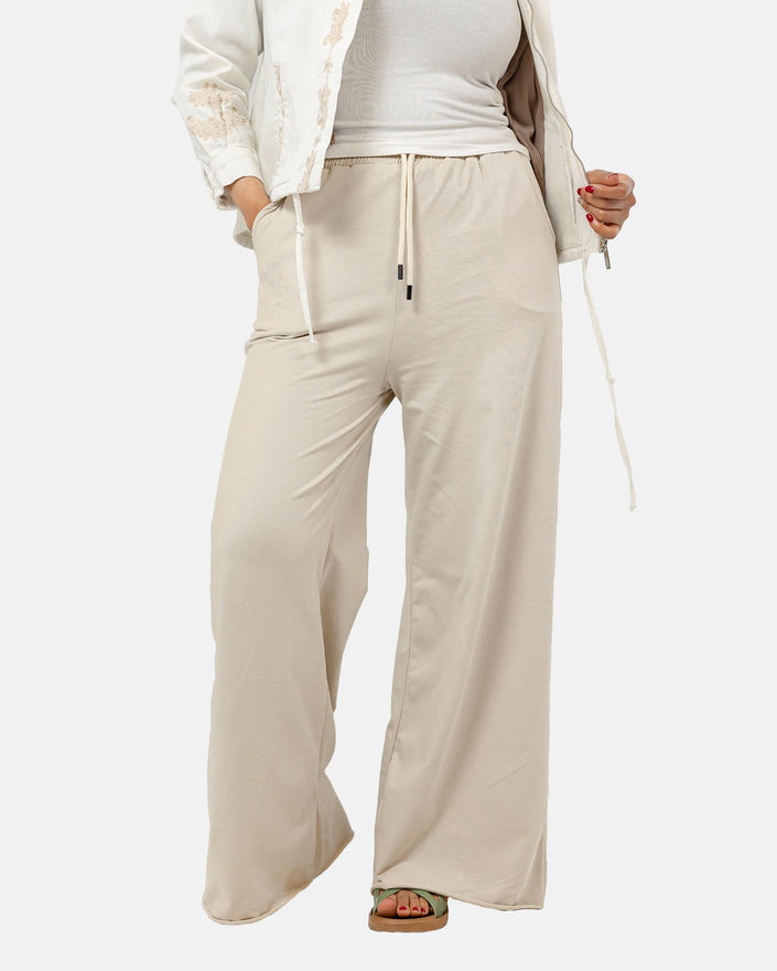 BEIGE MILTON KNIT PANTS  WITH BELT  WIDE LEG S24150