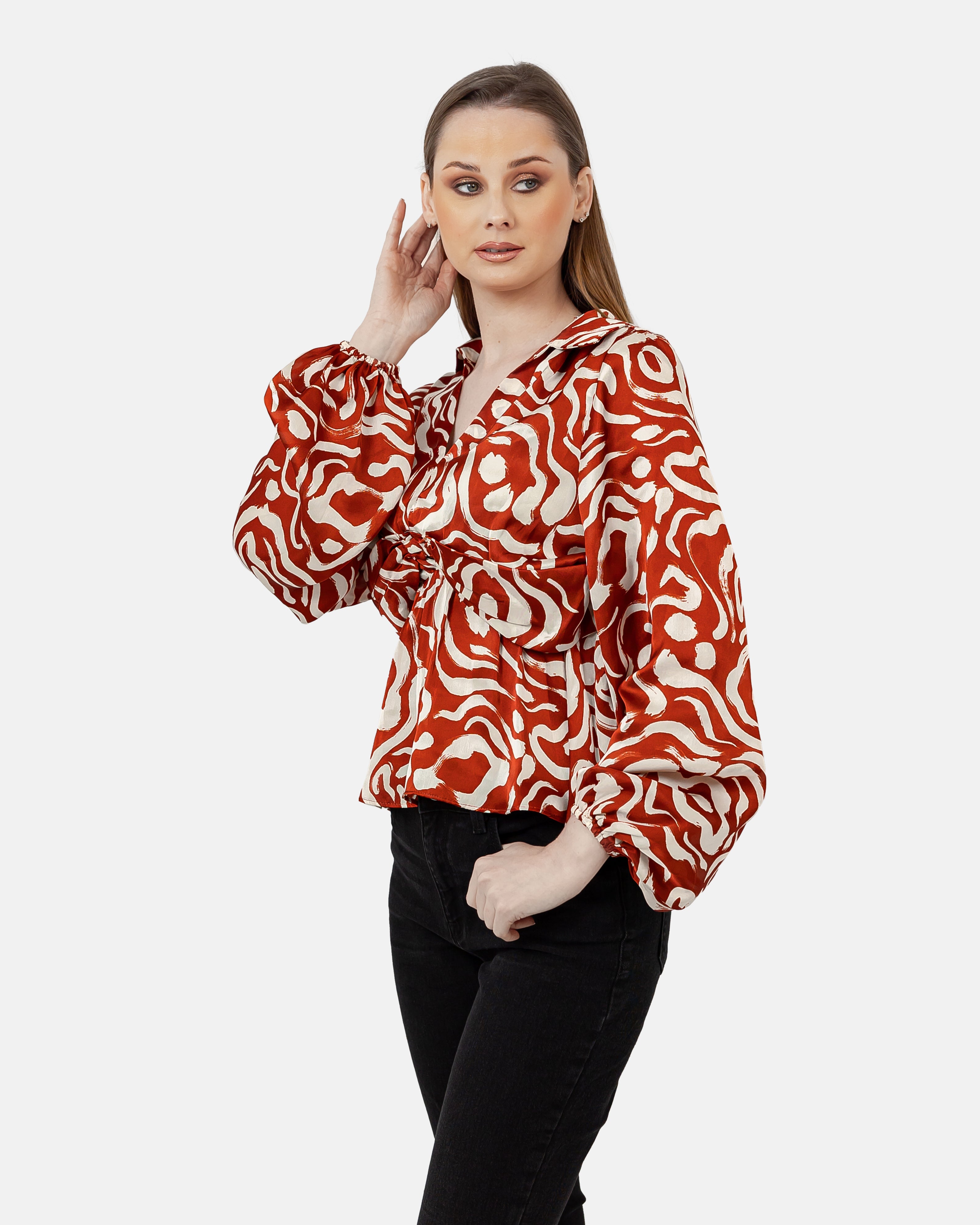 Burgandy SATIN PRINTED BLOUSE S24071