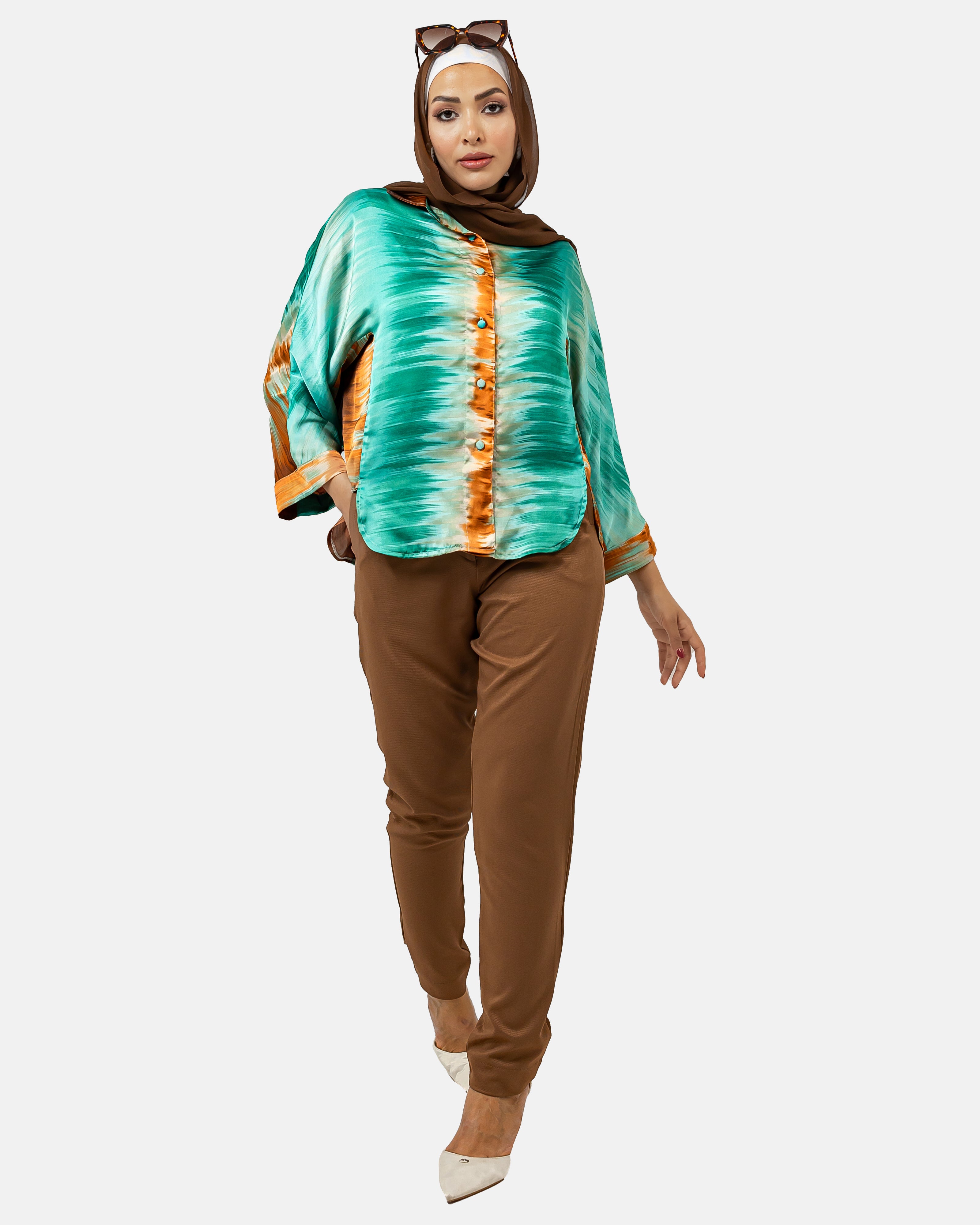 GREEN PRINTED SATIN BLOUSE S24017