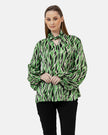 GREEN SATIN PRINTED BLOUSE CREW NECK S24101