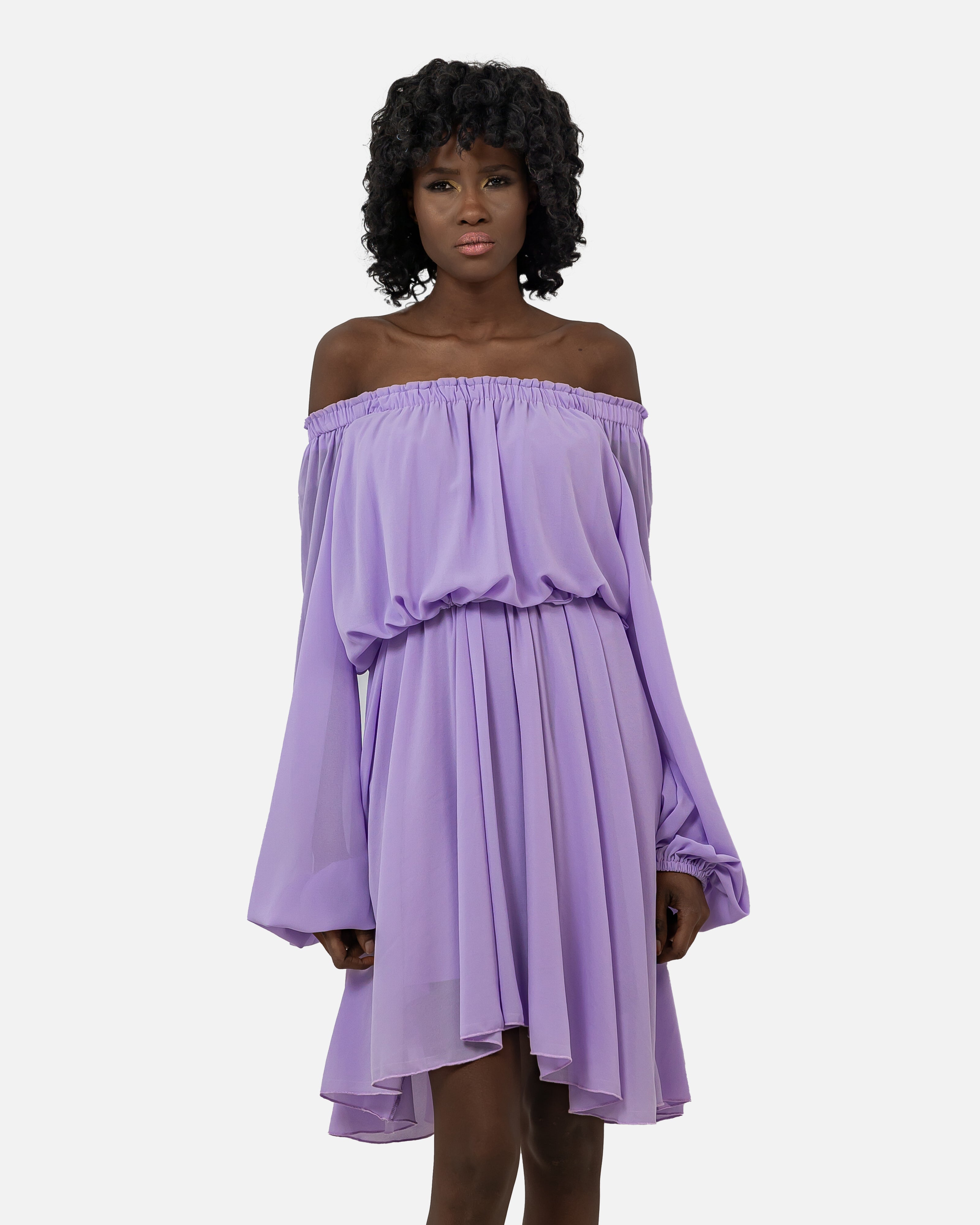 PURPLE CHIFFON Beach-Babe Off Shoulder Dress S24081