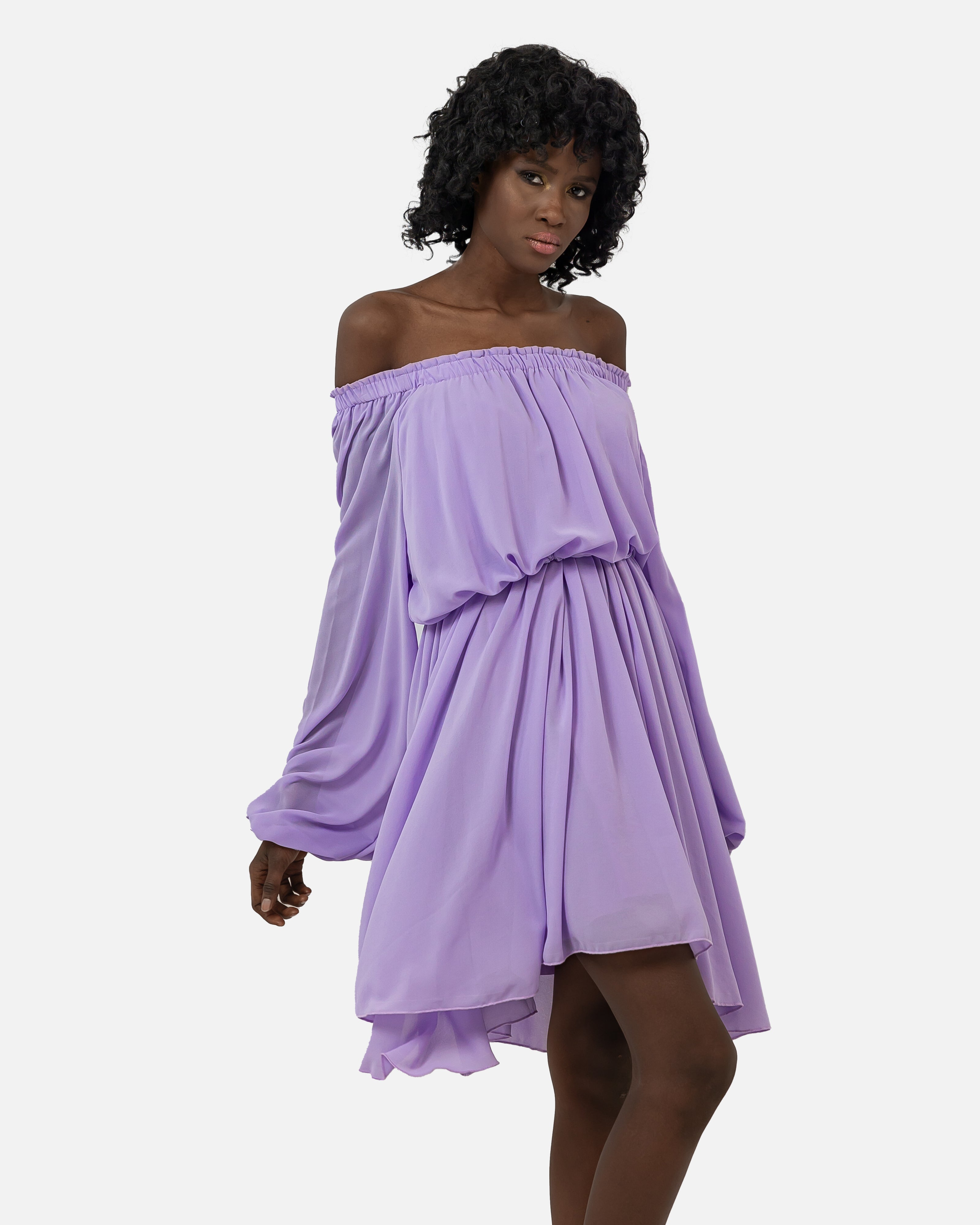 PURPLE CHIFFON Beach-Babe Off Shoulder Dress S24081