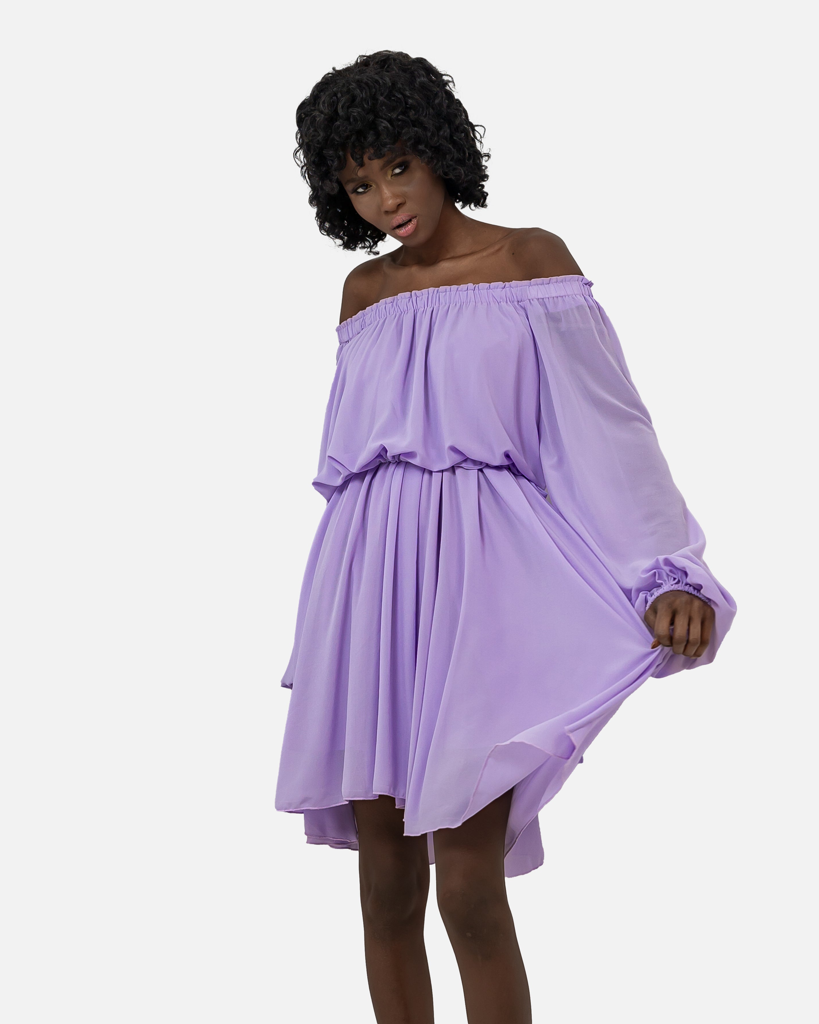 PURPLE CHIFFON Beach-Babe Off Shoulder Dress S24081