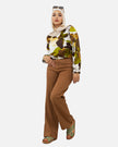 GREEN SATIN SHORT PRINTED BLOUSE S24047