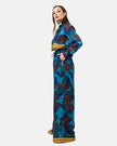 BLUE SATIN PRINTED ELASTIC WAIST PANTS S24072