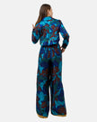 BLUE SATIN PRINTED ELASTIC WAIST PANTS S24072