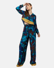 BLUE SATIN PRINTED ELASTIC WAIST PANTS S24072