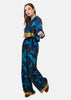 BLUE SATIN PRINTED ELASTIC WAIST PANTS S24072