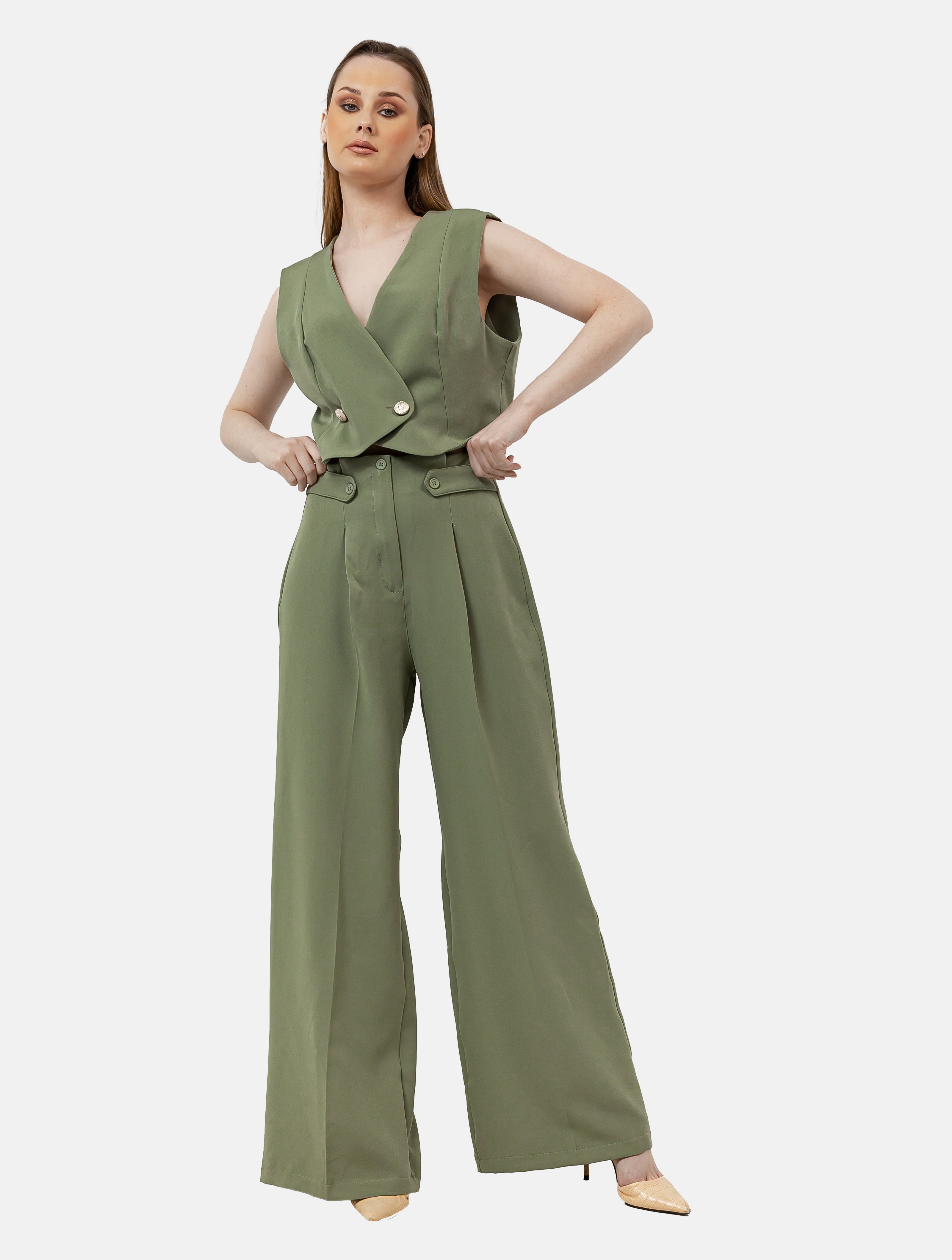 OLIVE POLY LYCRA CLASSIC PANTS  S24026