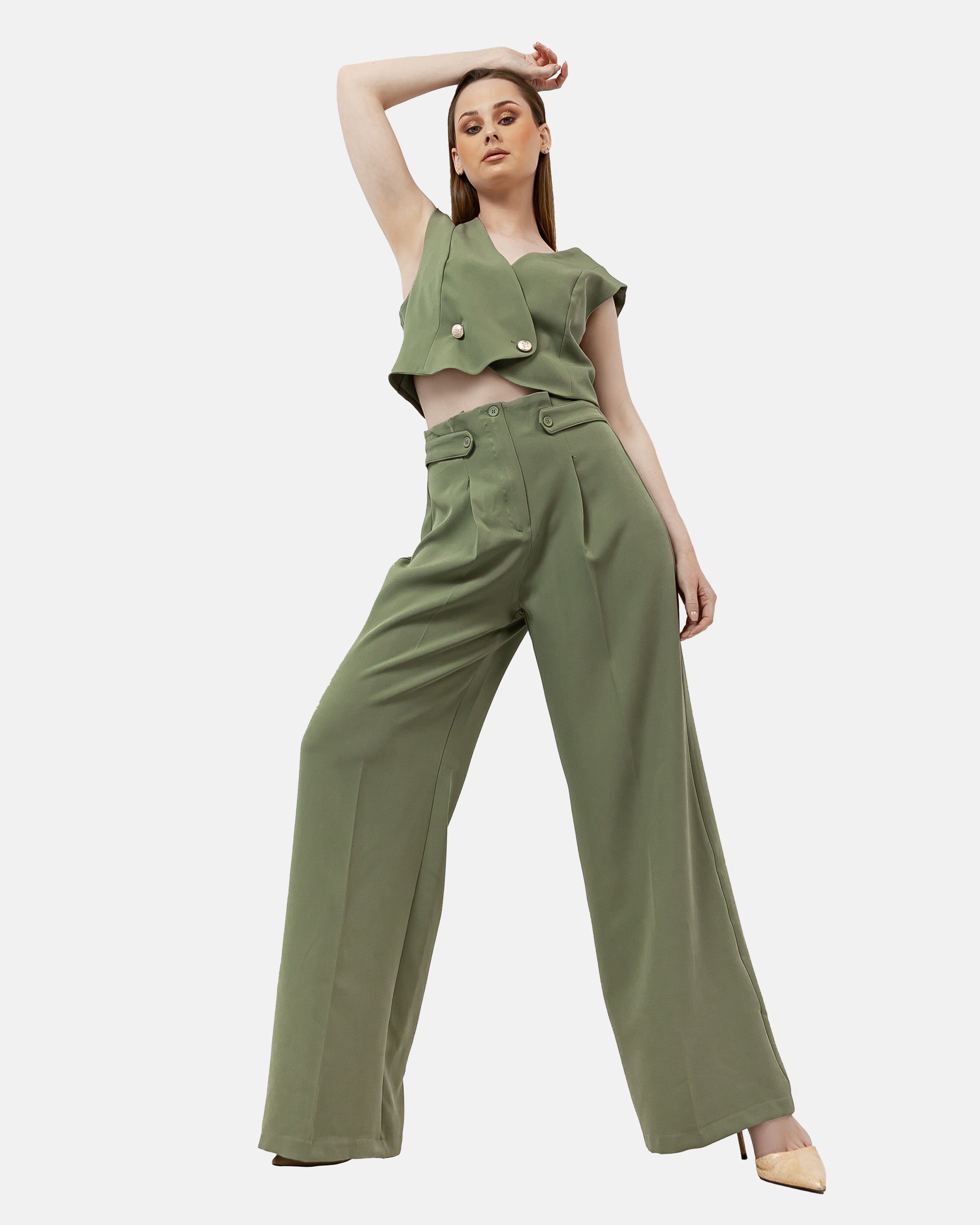 OLIVE POLY LYCRA CLASSIC PANTS  S24026