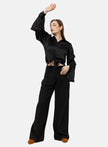 BLACK SATIN PLAIN CLASSIC BLOUSE S24046