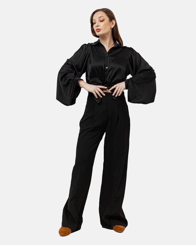 BLACK SATIN PLAIN CLASSIC BLOUSE S24046