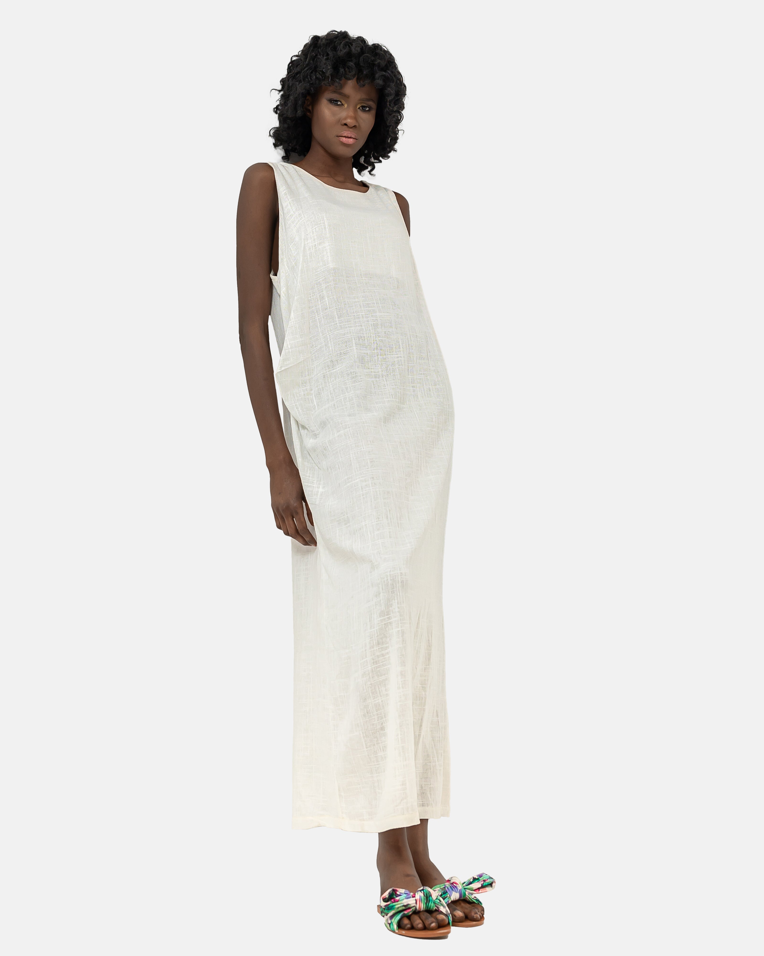 White LINEN LONG DRESS S24062