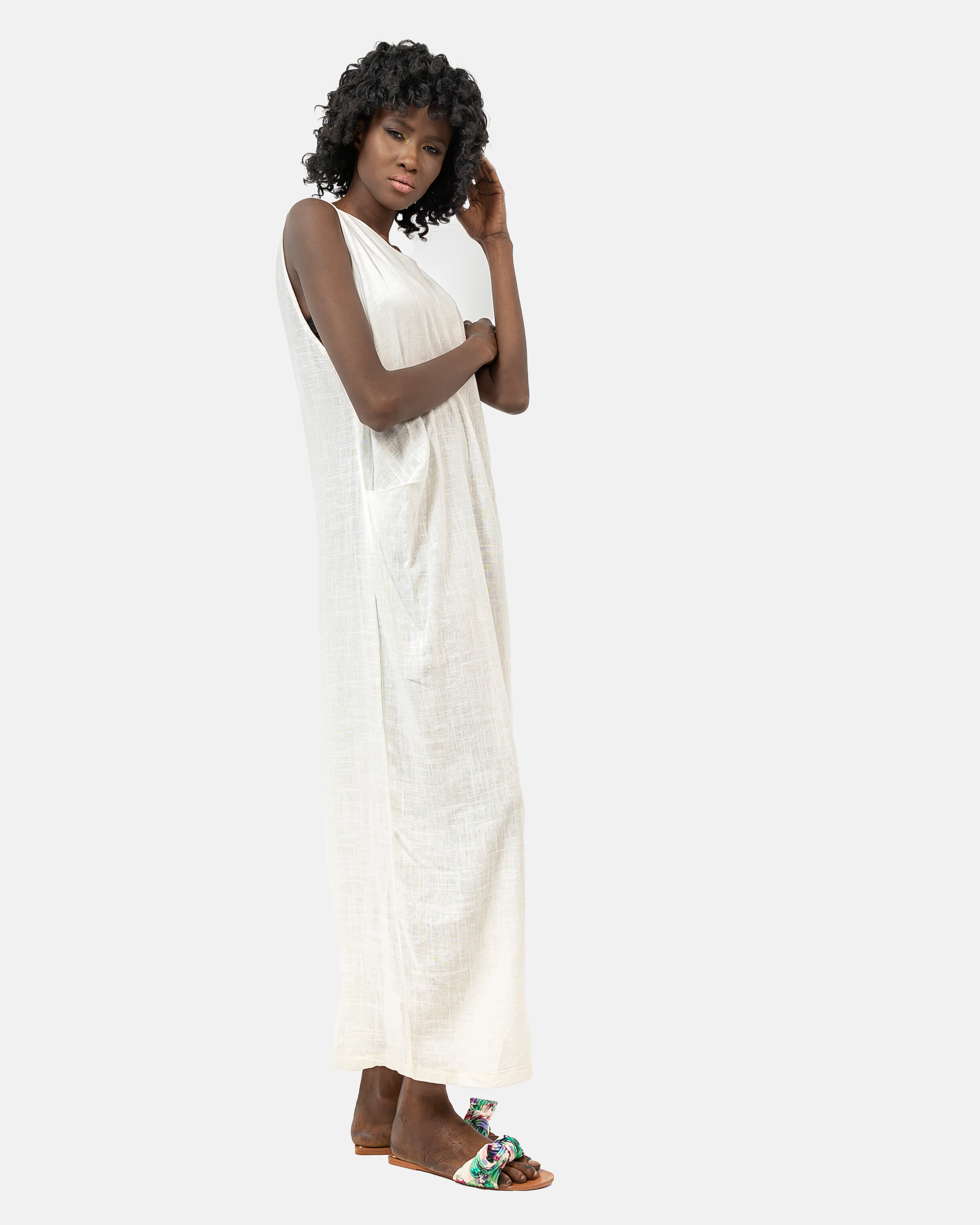 White LINEN LONG DRESS S24062