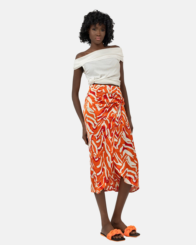 ORANGE SATIN PRINTED SKIRT S24085