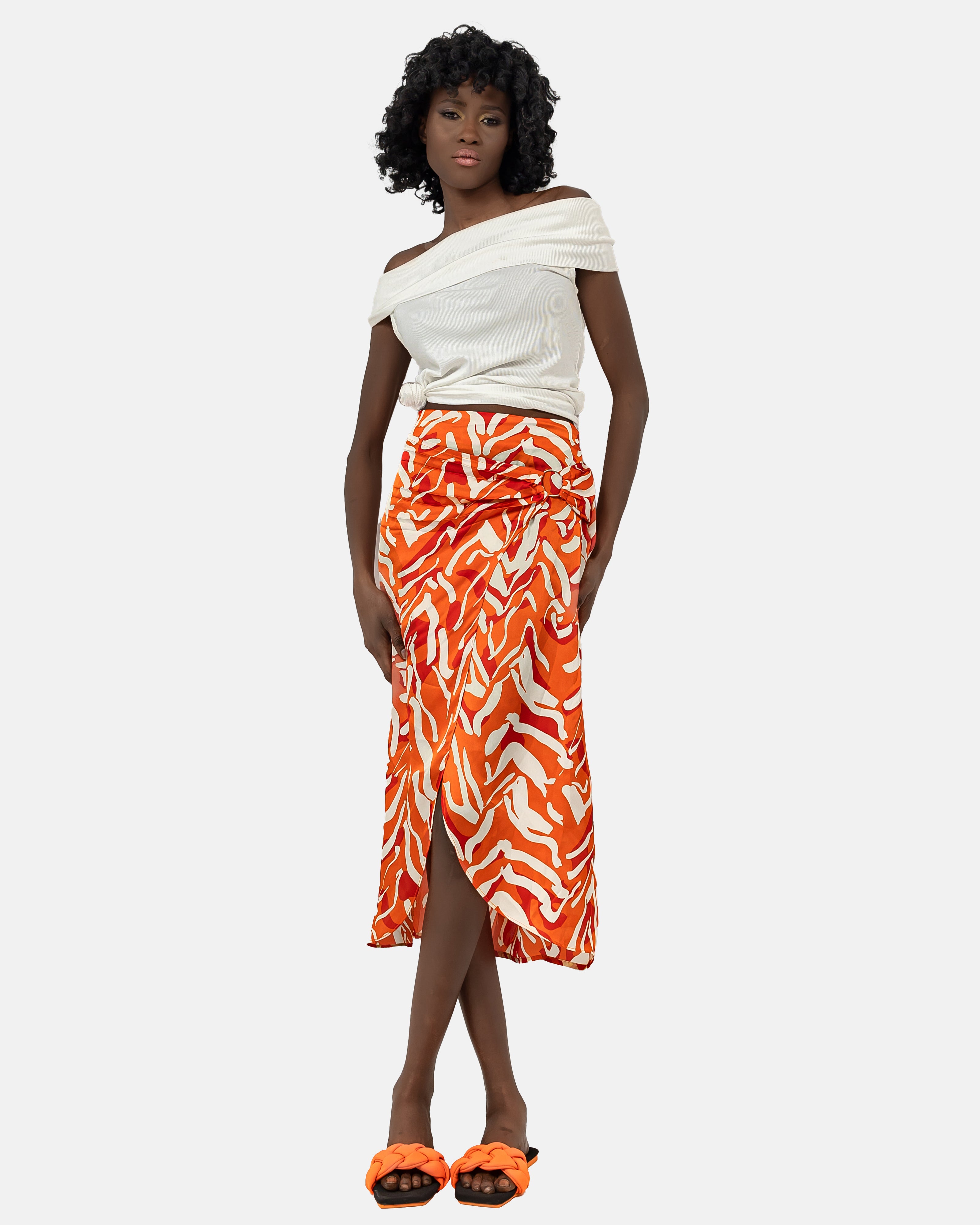 ORANGE SATIN PRINTED SKIRT S24085