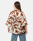 BROWN SATIN SHORT PRINTED BLOUSE S24048