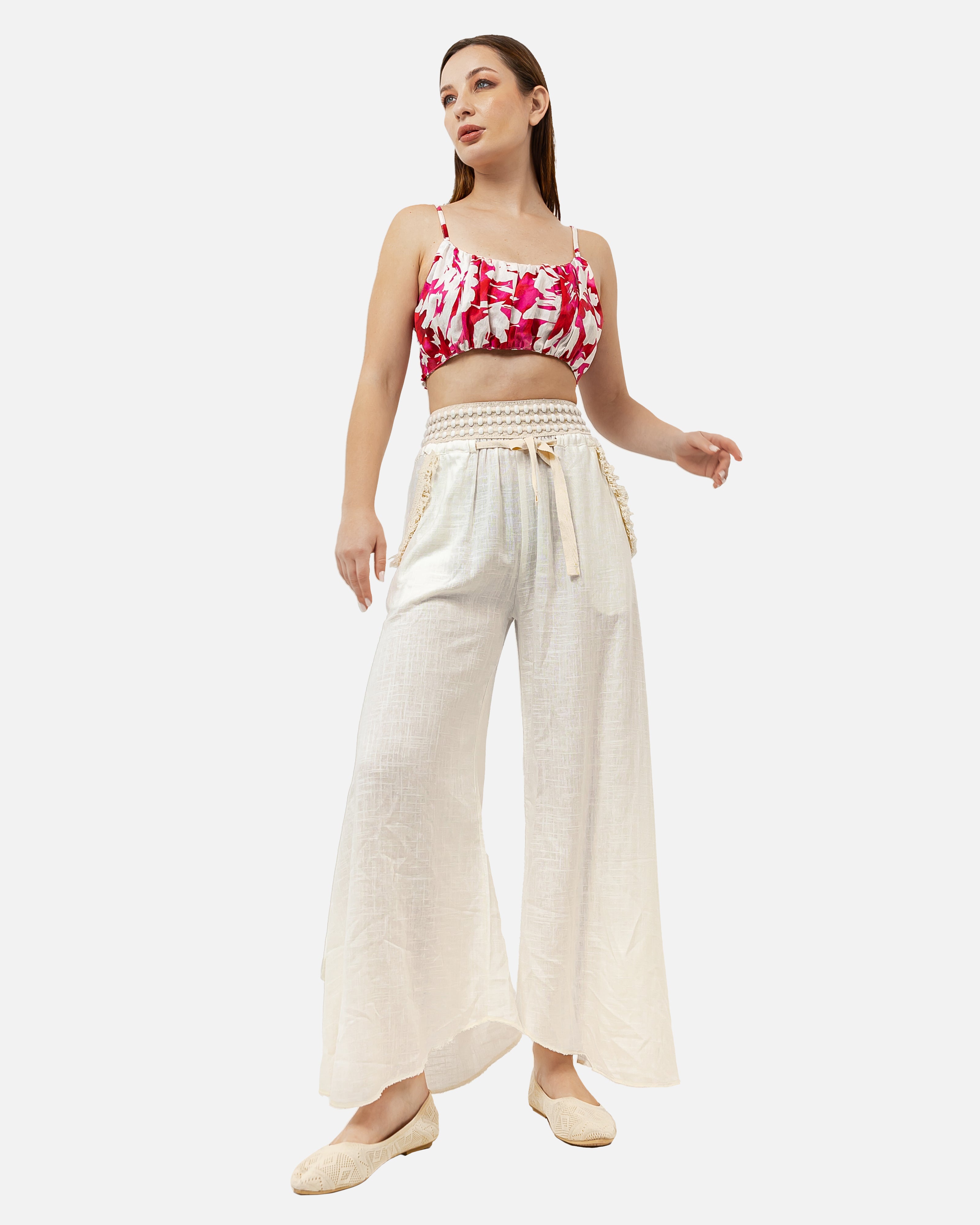 White Linen ELASIC WAIST PANTS S24064