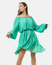 Turquoise CHIFFON Beach-Babe Off Shoulder Dress S24081