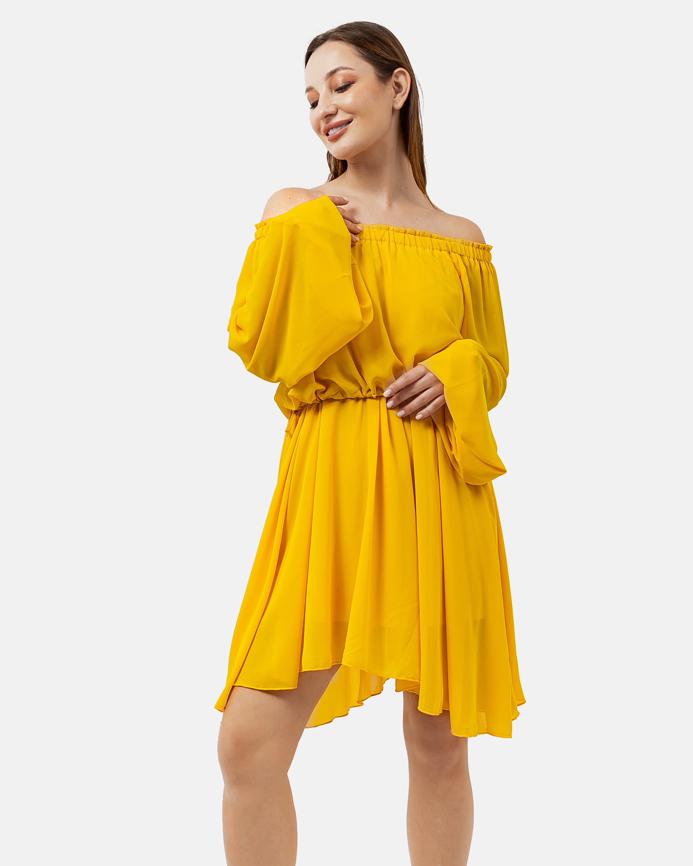 Yellow CHIFFON Beach-Babe Off Shoulder Dress  S24081