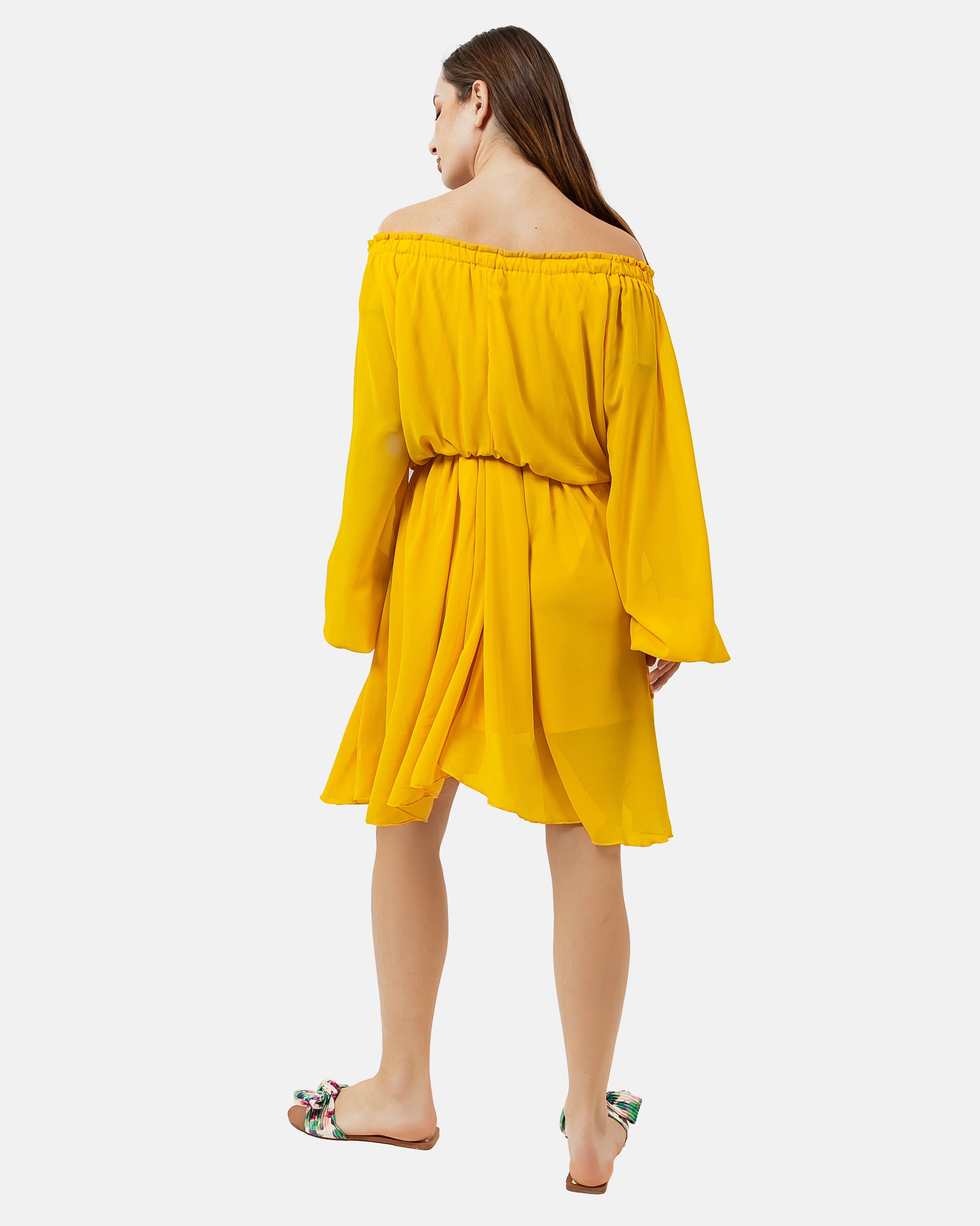 Yellow CHIFFON Beach-Babe Off Shoulder Dress  S24081