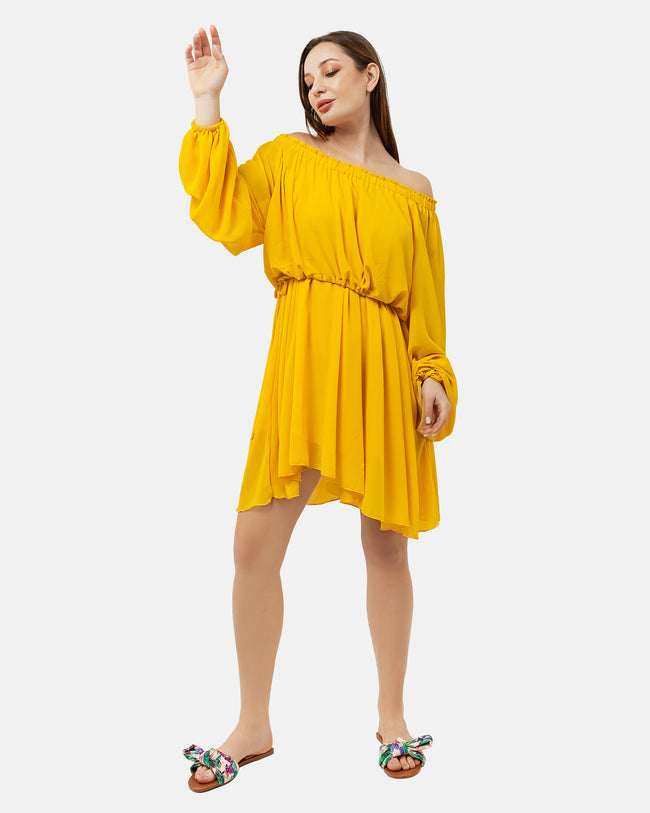 Yellow CHIFFON Beach-Babe Off Shoulder Dress  S24081