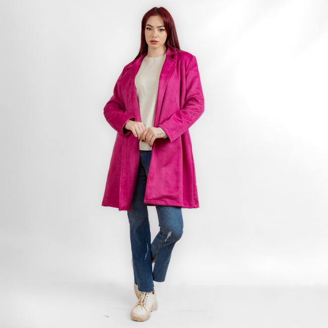 Fuchsia suede open coat with collar w23014