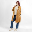 Beige suede open coat with collar w23018