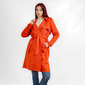 Orange Suede Open Coat With Colar W23018