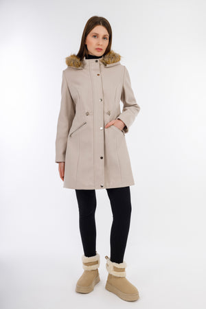 Beige Hoodie Wild Weave Coat -W24001