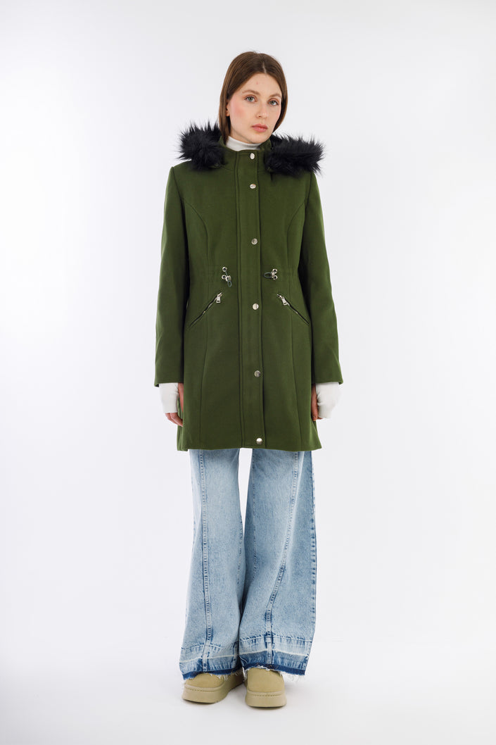 Olive Hoodie Wild Weave Coat -W24001